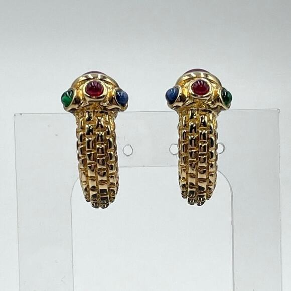Ivana Trump Vintge Classic Jewel Colored Cabochons Clip On Earrings - Picture 1 of 11